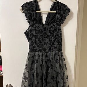 H&M Black and velvet organza overlay Midi Dress